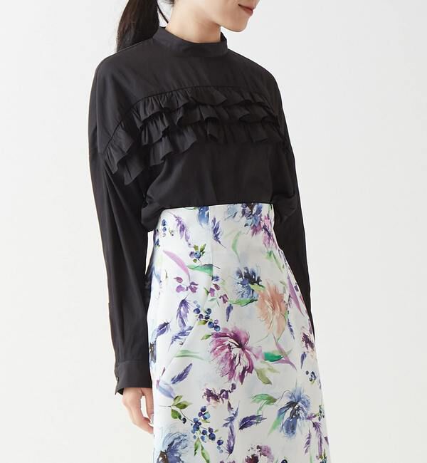 TIARA「ラインフリルブラウス」|シャツ・ブラウス|ブラック