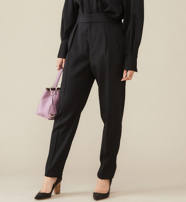 Liesse「マットサテン2タックコクーンパンツ」|その他|ブラック