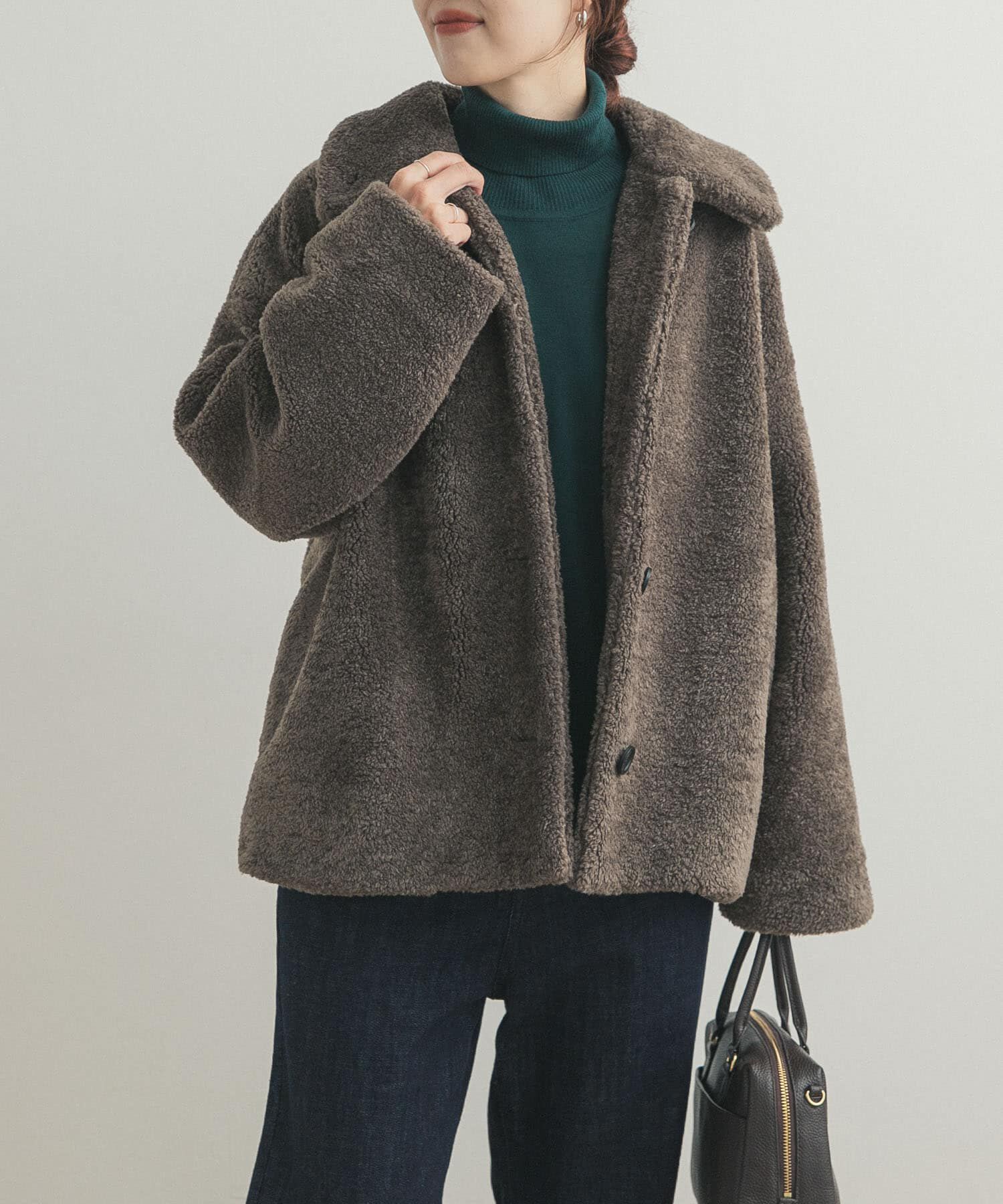 URBAN RESEARCH DOORS「コクーンシルエットボアコート」|ノーカラーコート|チャコールグレー