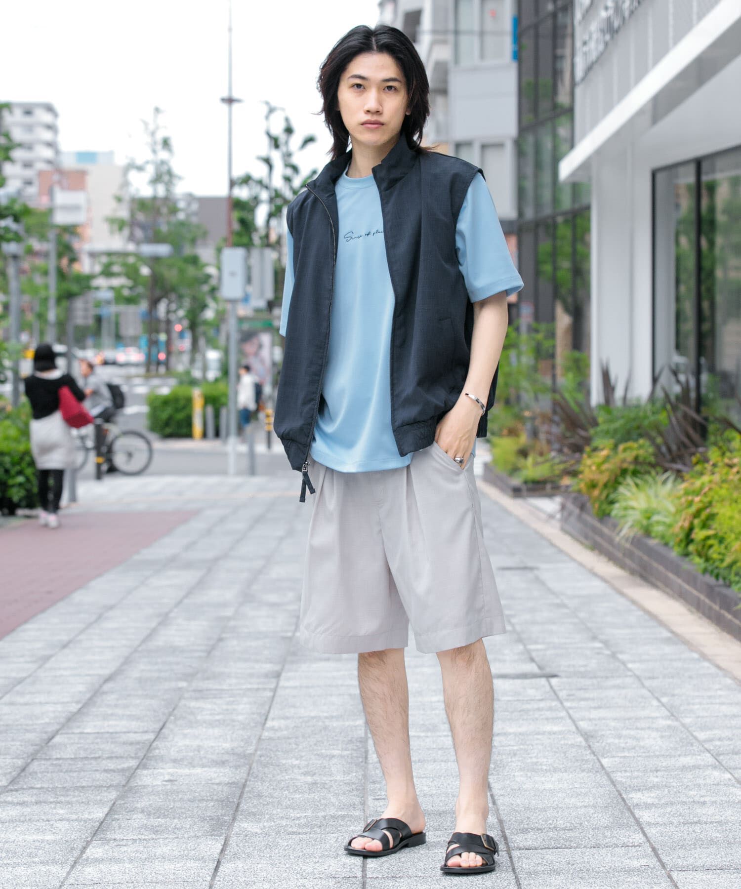 SENSE OF PLACE by URBAN RESEARCH「『ｲｰｼﾞｰｹｱ/ｾｯﾄｱｯﾌﾟ対応』ﾘﾈﾝﾗｲｸｽﾀﾝﾄﾞｶﾗｰW  」|ベスト・ジレ|