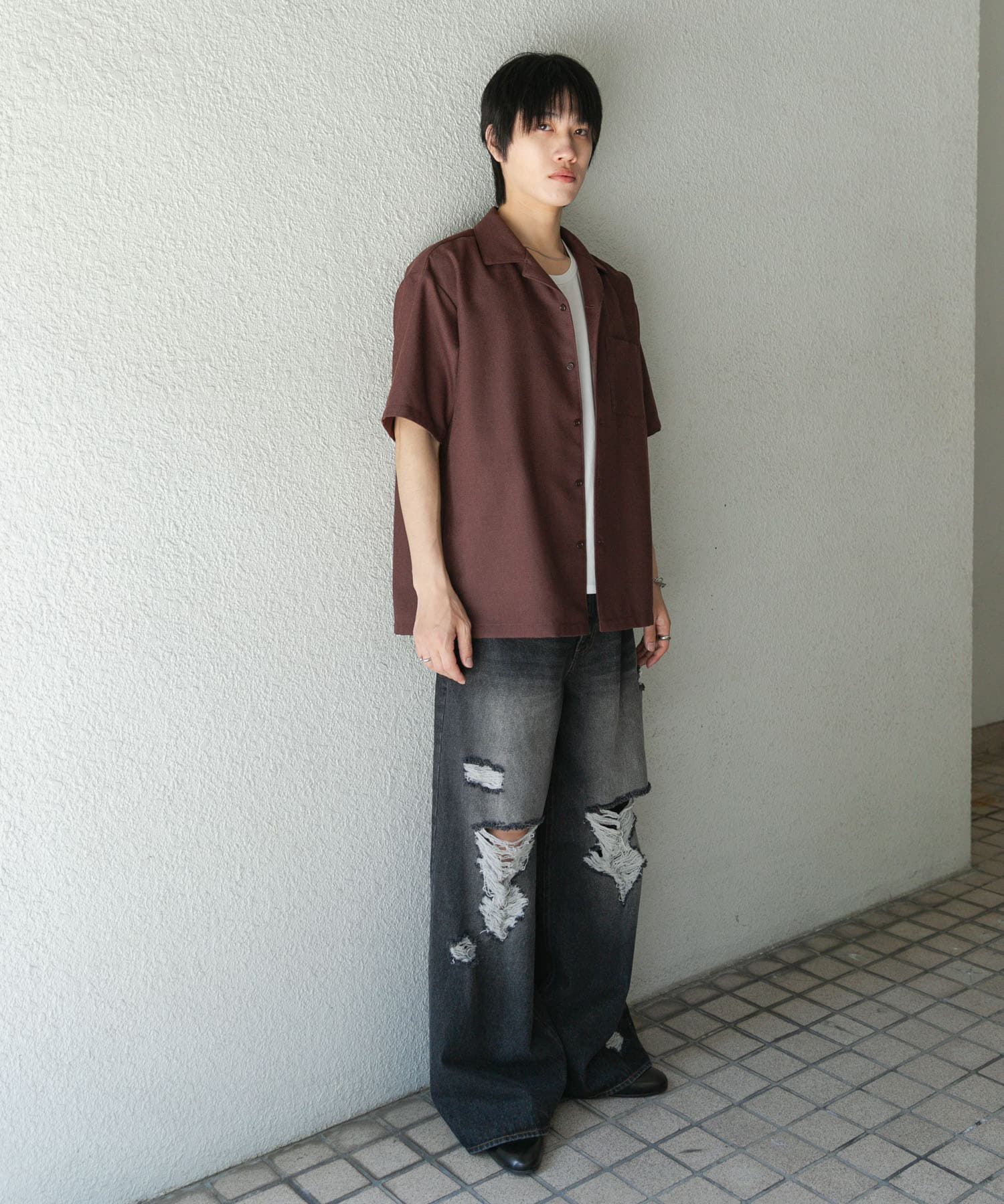 SENSE OF PLACE by URBAN RESEARCH「メランジプリペラオープンカラーショートスリーブシャツ」|シャツ・ブラウス|