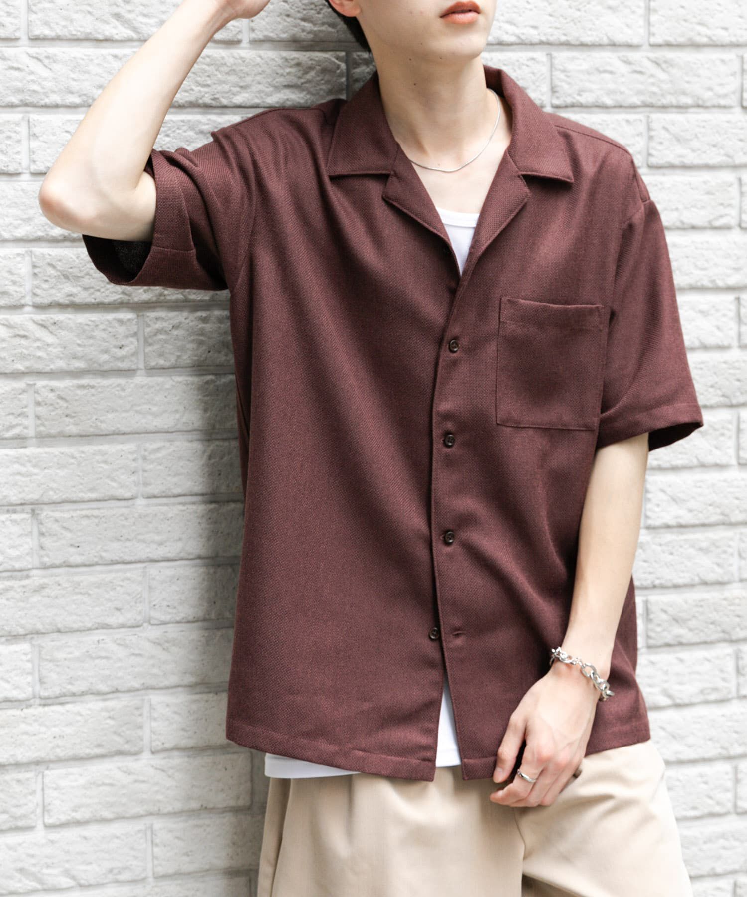 SENSE OF PLACE by URBAN RESEARCH「メランジプリペラオープンカラーショートスリーブシャツ」|シャツ・ブラウス|