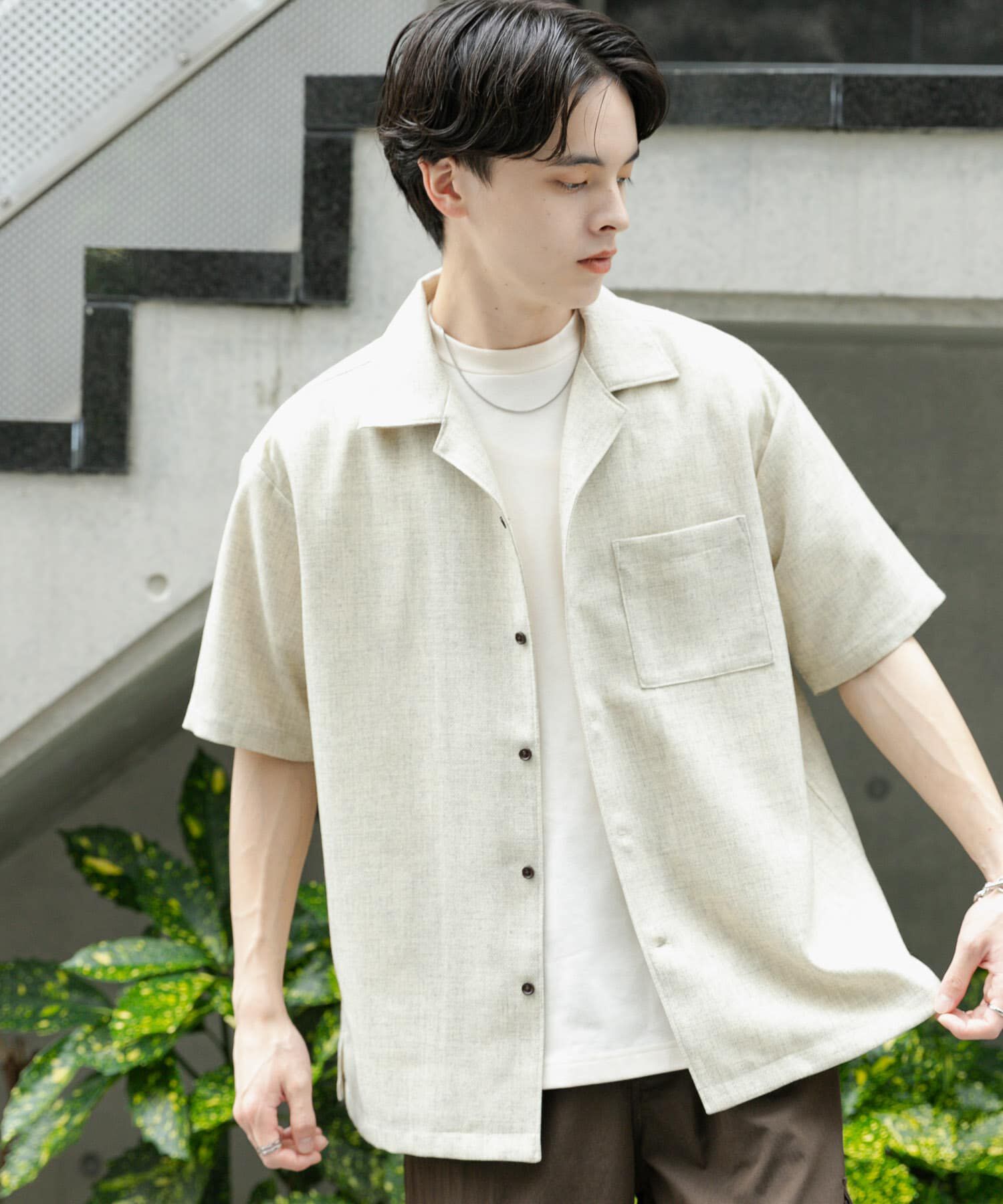 SENSE OF PLACE by URBAN RESEARCH「メランジプリペラオープンカラーショートスリーブシャツ」|シャツ・ブラウス|ライトベージュ