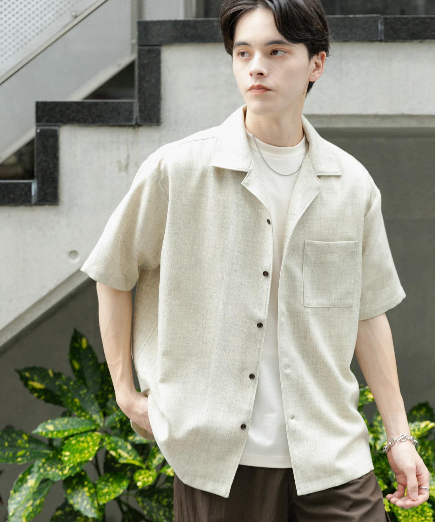 SENSE OF PLACE by URBAN RESEARCH「メランジプリペラオープンカラーショートスリーブシャツ」|シャツ・ブラウス|