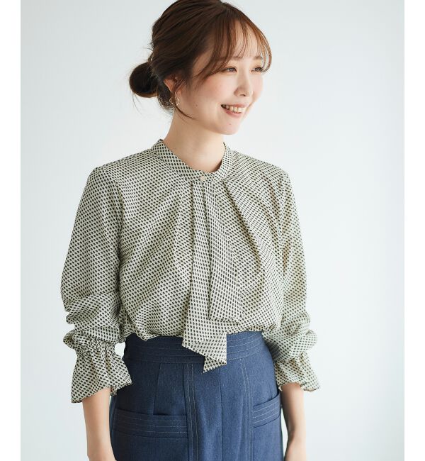 le.coeur blanc「《手洗い可能》キカプリントスカーフタイブラウス」|シャツ・ブラウス|アイボリー