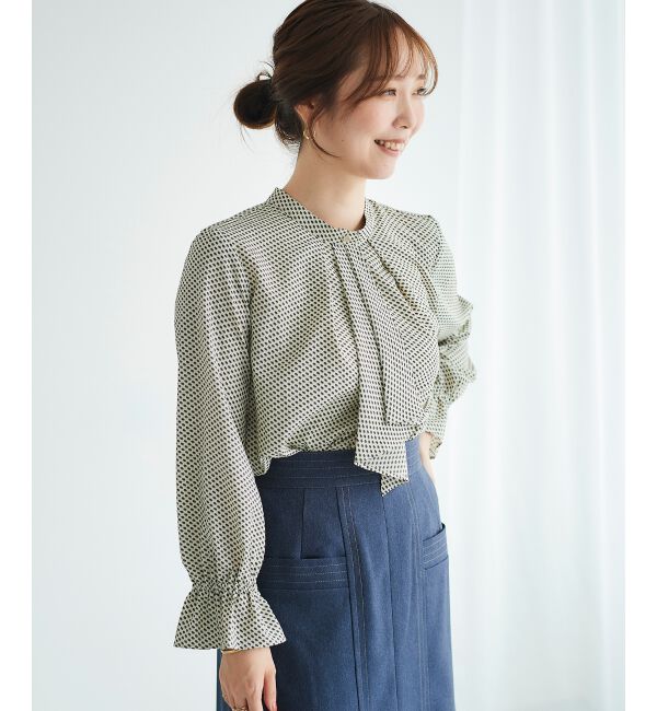 le.coeur blanc「《手洗い可能》キカプリントスカーフタイブラウス」|シャツ・ブラウス|