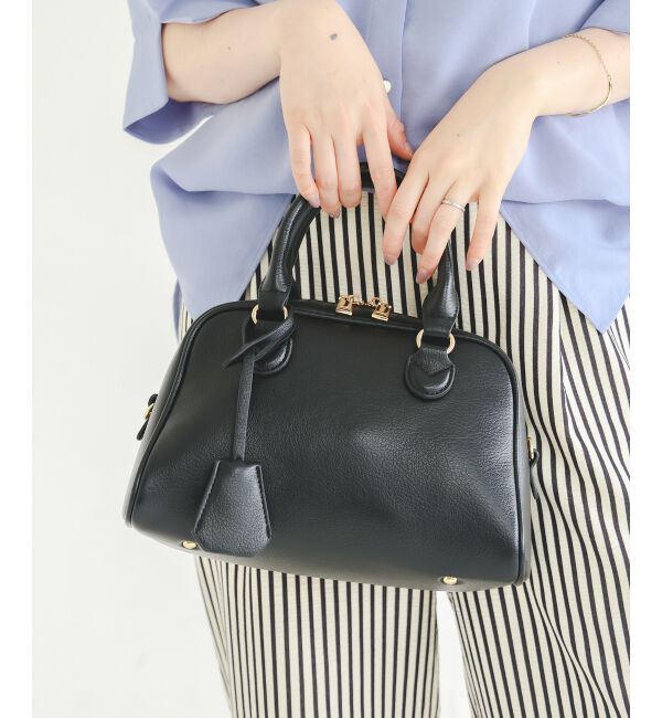  「フェイクレザーボストンBAG」|ボストンバッグ|ブラック