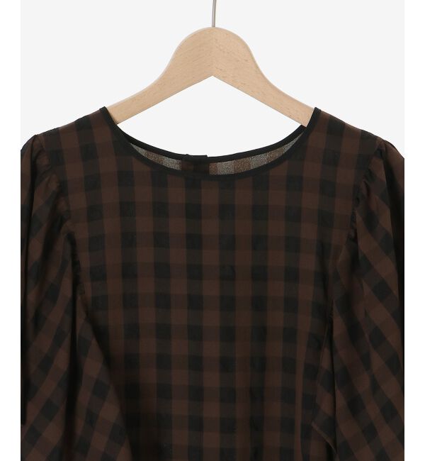  「《手洗い可能》ギンガムギャザーフレアスリーブブラウス」|シャツ・ブラウス|