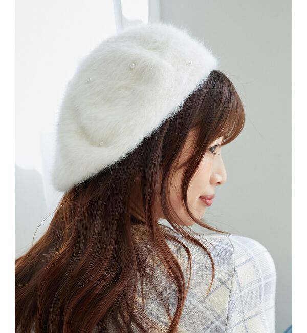 MAJESTICLEGON「ふわふわパールベレー帽」|ハンチング・ベレー帽|オフ