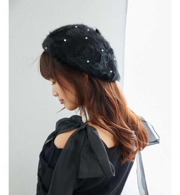 MAJESTICLEGON「ふわふわパールベレー帽」|ハンチング・ベレー帽|