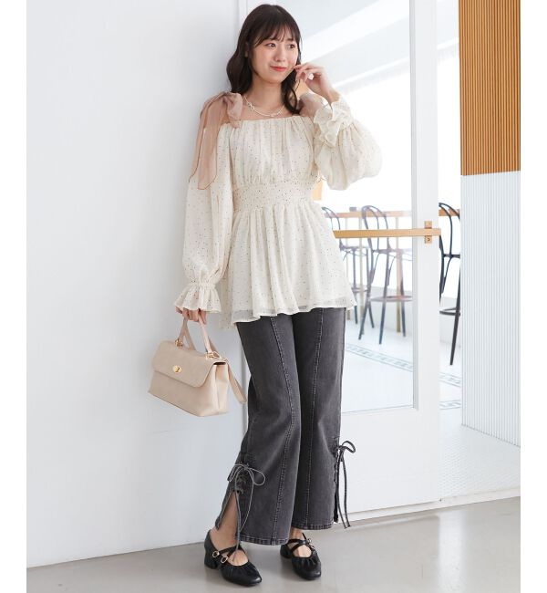 MAJESTICLEGON「ショルダーリボンオフショルチュニック」|シャツ・ブラウス|