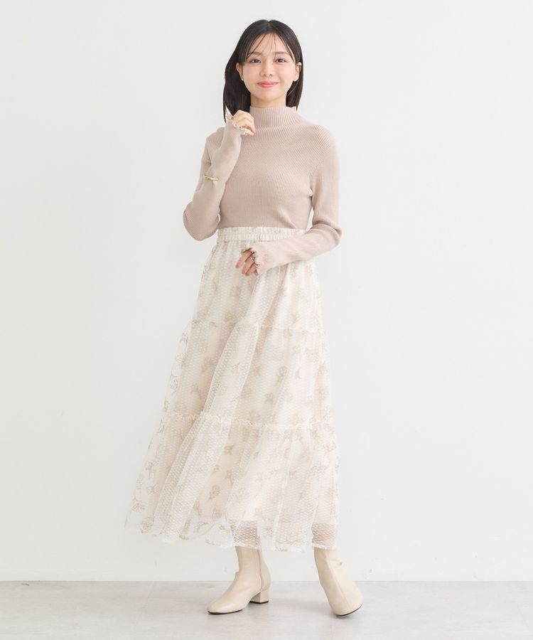 earth music&ecology「フラワー刺繍チュールスカート」|フレア|