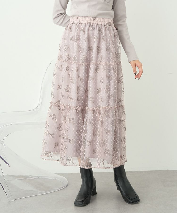 earth music&ecology「フラワー刺繍チュールスカート」|フレア|