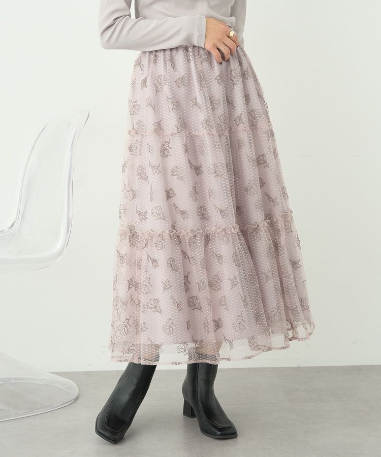 earth music&ecology「フラワー刺繍チュールスカート」|フレア|