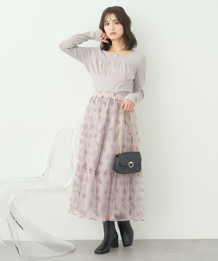 earth music&ecology「フラワー刺繍チュールスカート」|フレア|