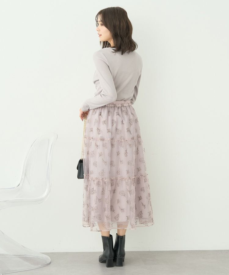 earth music&ecology「フラワー刺繍チュールスカート」|フレア|