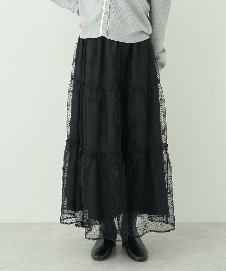 earth music&ecology「フラワー刺繍チュールスカート」|フレア|