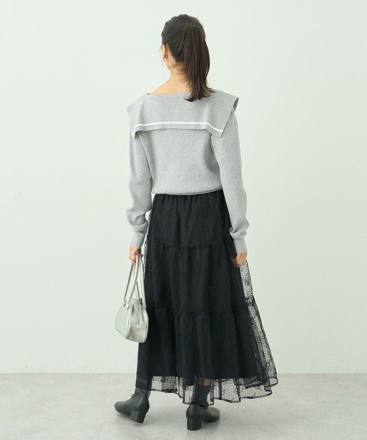 earth music&ecology「フラワー刺繍チュールスカート」|フレア|