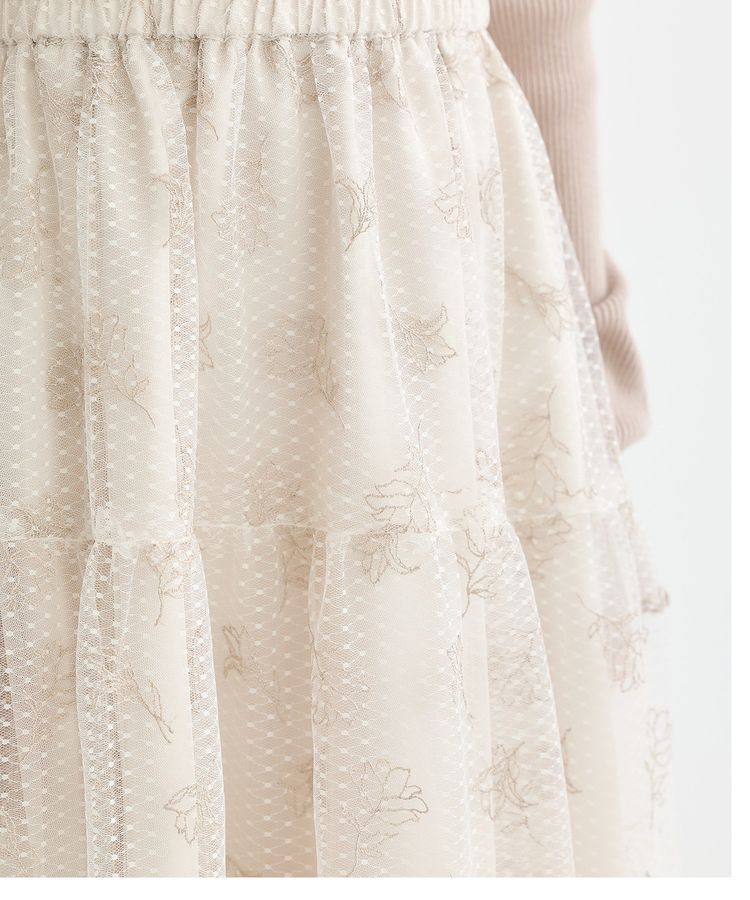 earth music&ecology「フラワー刺繍チュールスカート」|フレア|