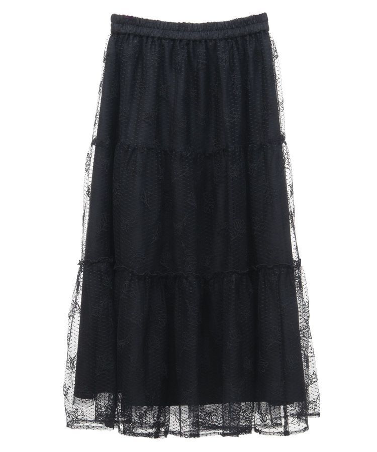 earth music&ecology「フラワー刺繍チュールスカート」|フレア|