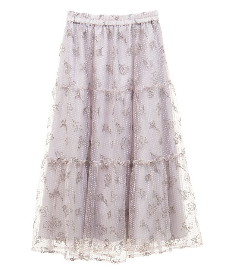 earth music&ecology「フラワー刺繍チュールスカート」|フレア|