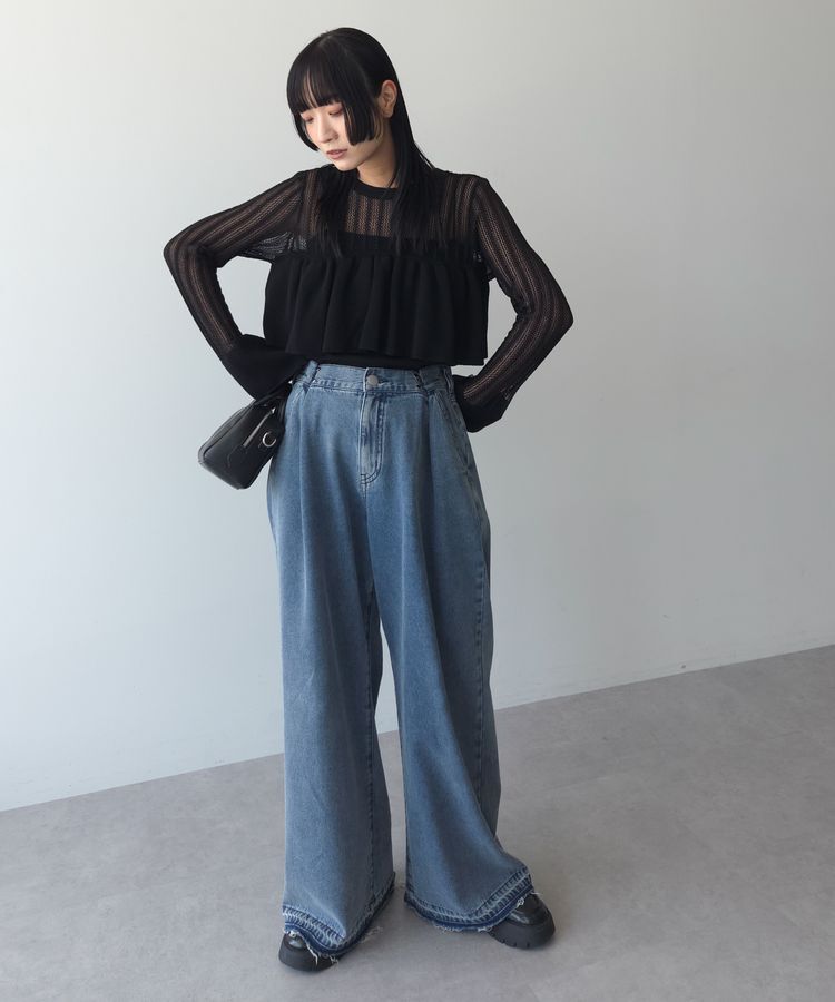 AnriettMusee「2WAY ラッフル切替ニットトップス」|カーディガン|