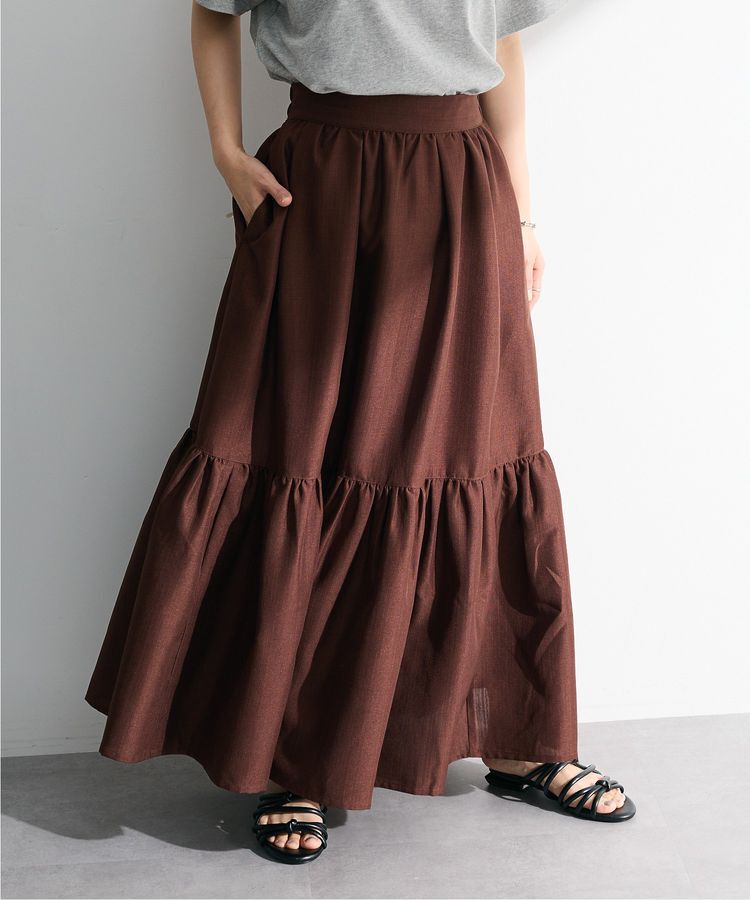 Green Parks「・ELENCARE DUE リネンライクティアードスカート」|フレア|Brown