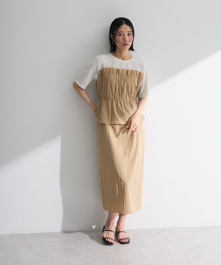 Green Parks「ラメリブペプラムドッキングワンピース」|ワンピース|Beige