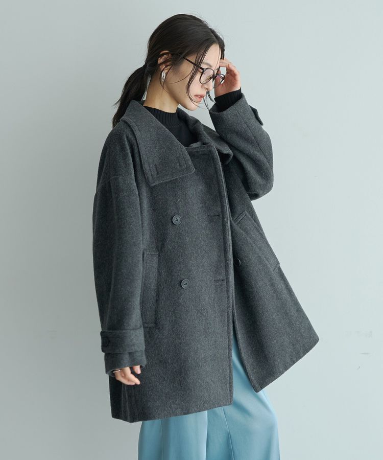 YECCA VECCA「ウール混ミドル丈スタンドカラーコート」|その他|Charcoal Gray