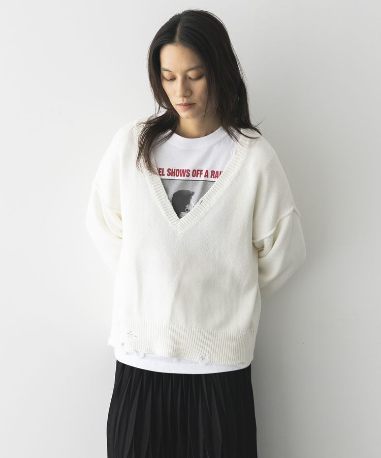 GARAGE OF GOOD CLOTHING「Vネックダメージショートニットプルオーバー」|ニット・セーター|