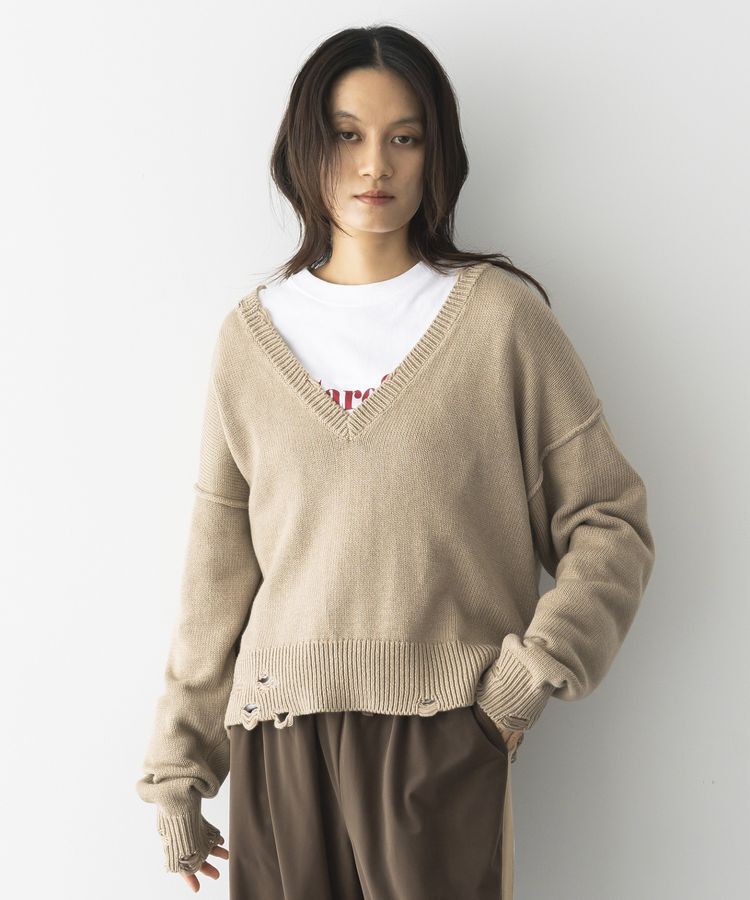 GARAGE OF GOOD CLOTHING「Vネックダメージショートニットプルオーバー」|ニット・セーター|