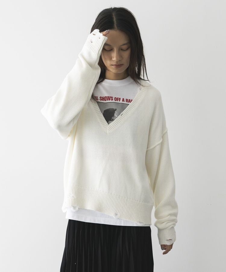 GARAGE OF GOOD CLOTHING「Vネックダメージショートニットプルオーバー」|ニット・セーター|