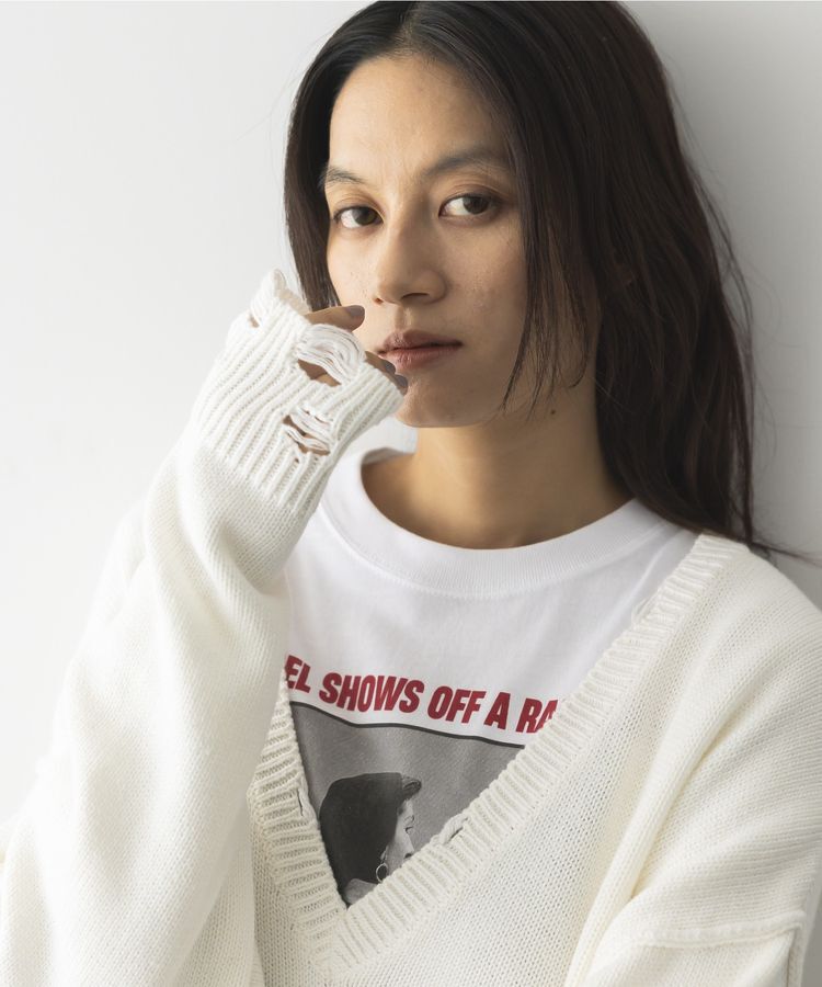 GARAGE OF GOOD CLOTHING「Vネックダメージショートニットプルオーバー」|ニット・セーター|