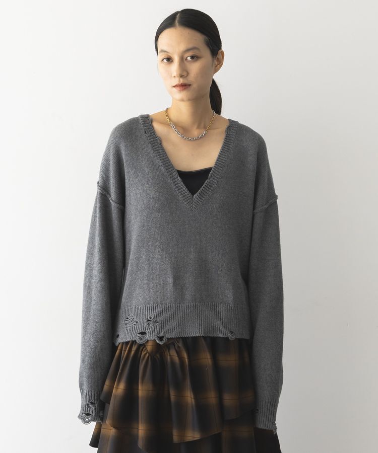 GARAGE OF GOOD CLOTHING「Vネックダメージショートニットプルオーバー」|ニット・セーター|