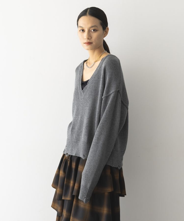 GARAGE OF GOOD CLOTHING「Vネックダメージショートニットプルオーバー」|ニット・セーター|