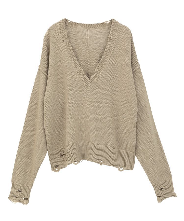 GARAGE OF GOOD CLOTHING「Vネックダメージショートニットプルオーバー」|ニット・セーター|