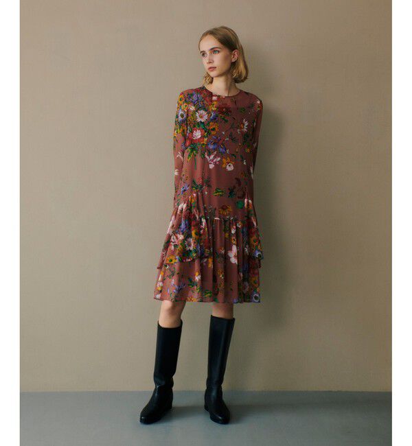 LOULOU WILLOUGHBY「【LOULOU WILLOUGHBY】RATTIシフォンフラワープリントワンピース」|ワンピース|ブラウン系