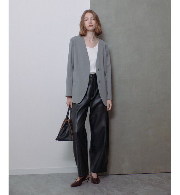 allureville「フェイクレザーフロントシームパンツ」|チノ|