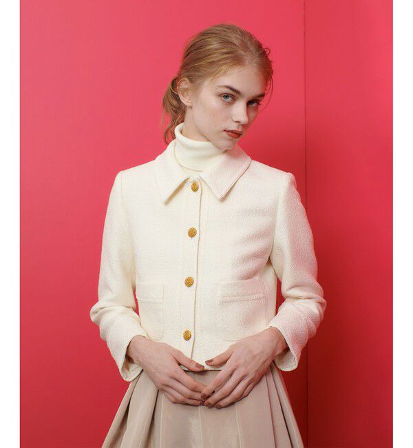 LOULOU WILLOUGHBY「【LOULOU WILLOUGHBY】リングツイードステンカラージャケット」|その他|オフホワイト