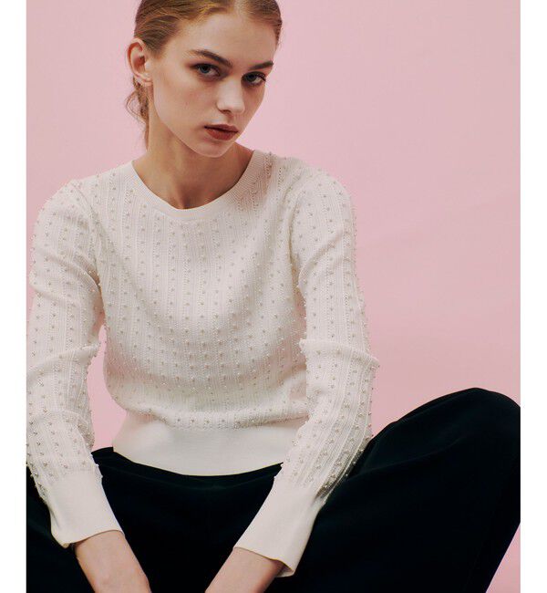 LOULOU WILLOUGHBY「【LOULOU WILLOUGHBY】パールスタッズプルオーバー」|ニット・セーター|オフホワイト