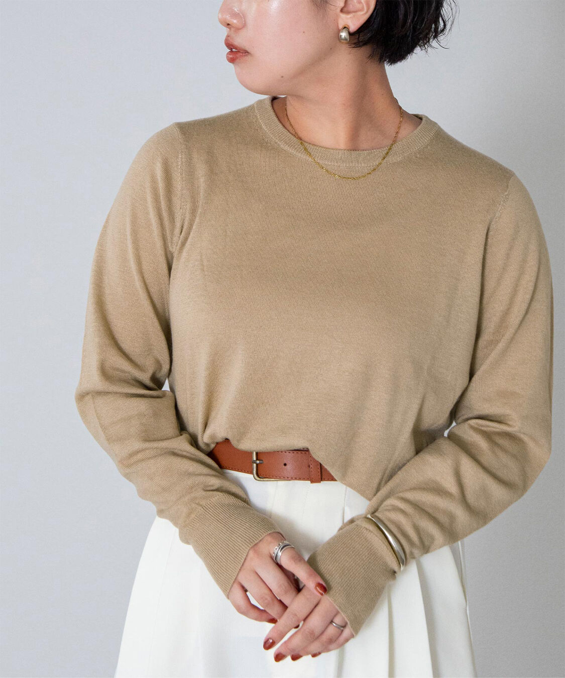 ur's「クルーネックハイゲージニット」|ニット・セーター|グレージュ