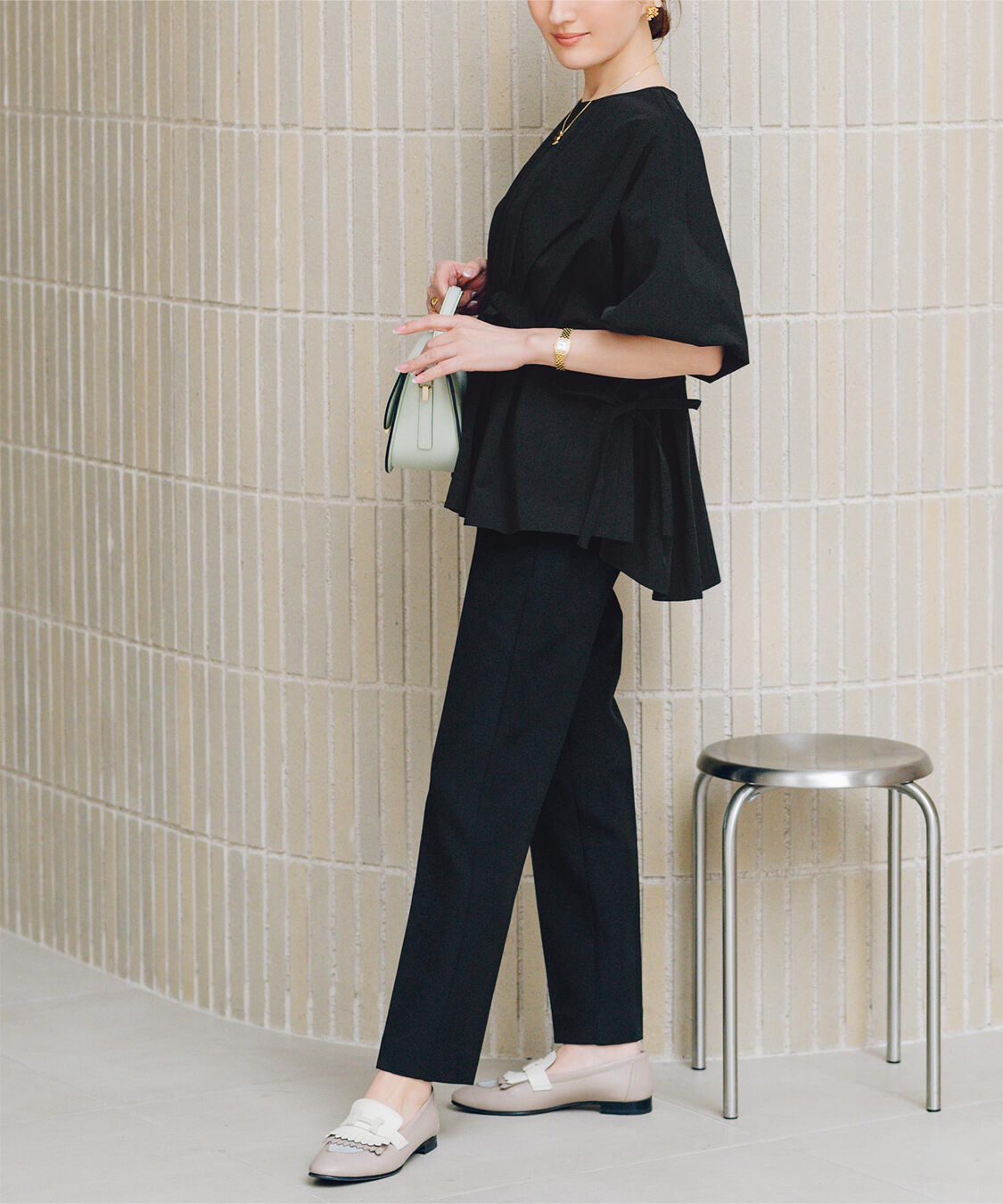 ur's「【星玲奈さんコラボアイテム】ハイウエストスリムパンツ」|スラックス|ブラック