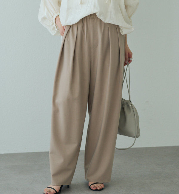  「【新色追加】ツータックウエストゴムストレッチパンツ」|その他|ベージュ