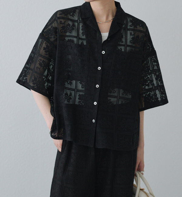  「クロシェット風レースブラウス」|シャツ・ブラウス|ブラック