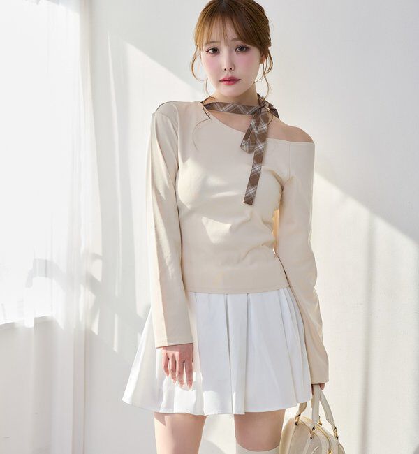  「リボンタイ／ワンショルカットトップス」|プルオーバー|