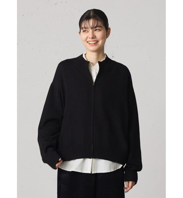 MidiUmi「MidiUmi ハイネックジップカーディガン」|カーディガン|ブラック