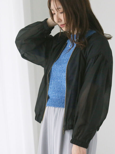 Te chichi TERRASSE「ノーカラーシアーブルゾン」|ブルゾン・スタジャン|ブラック