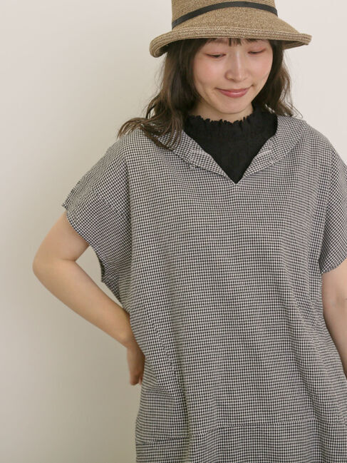 Samansa Mos2「【クールコットン】柄アソートフレンチスリーブチュニック」|シャツ・ブラウス|ブラック