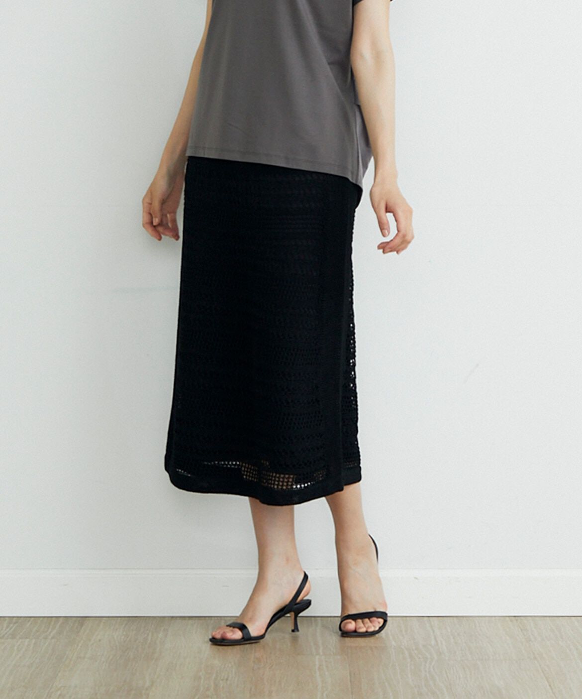 7-IDconcept.「透かし柄ニットスカート」|スカート|ブラック