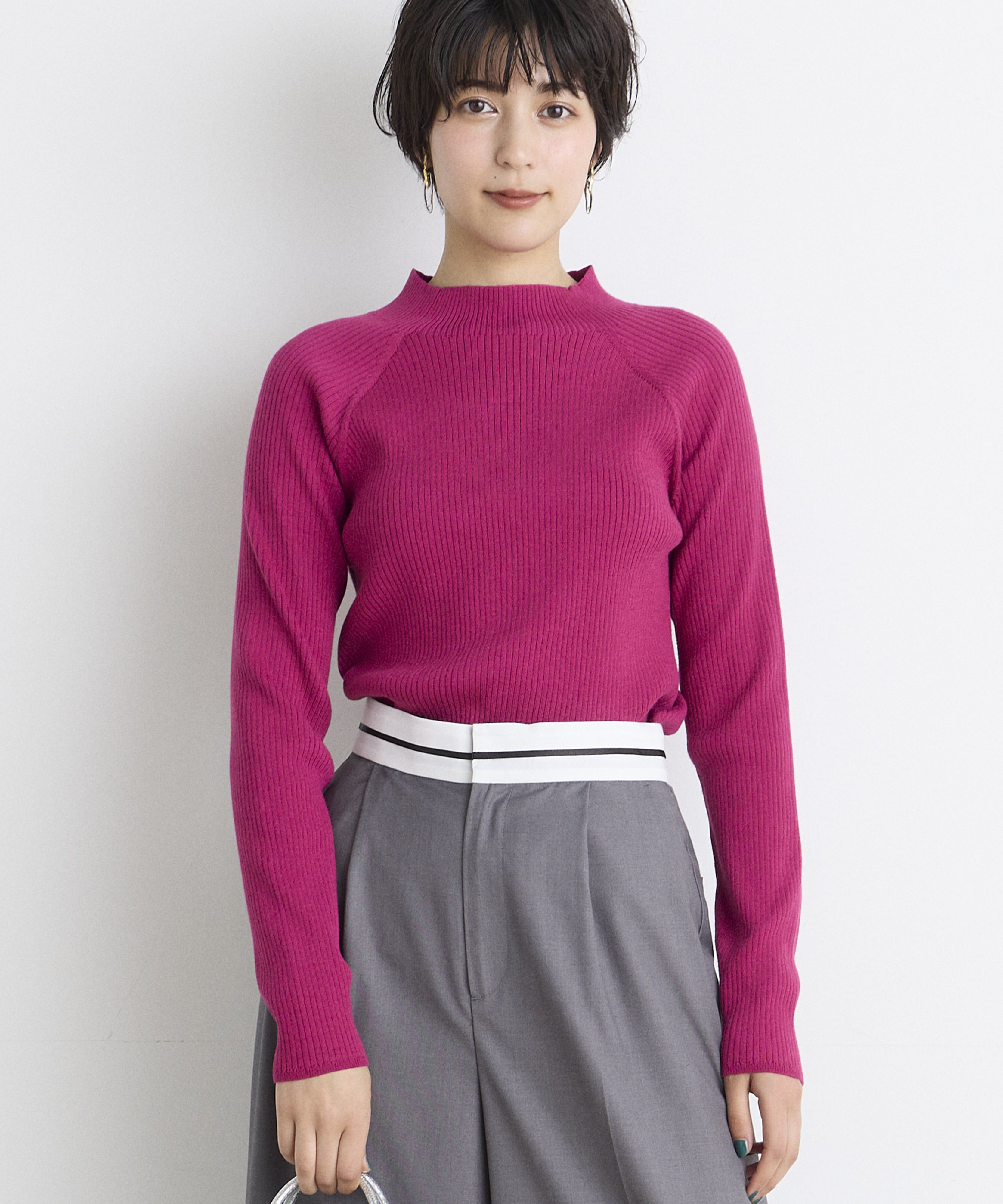 INED「《INED CLARO》スーパーストレッチローネックニット」|ニット・セーター|レッド